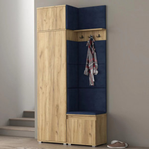 MBCUIAR8 - Set Cuier hol, 104x37x214 cm - 3 agatatori haine, hol, pantofar - Culoarea Stejar cu tapiterie Gri / Verde / Albastra - Img 7