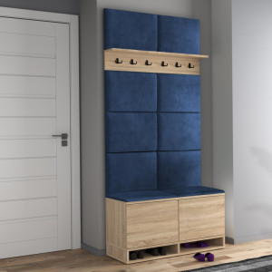MBCUIS1 - Set Cuier hol, 100x37x213 cm - 6 agatatori haine, hol, pantofar - Sonoma, culoare tapiterie: Verde Inchis / Turcoaz / Albastru / Gri - Img 6