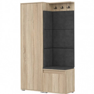 MBCUIS5 - Set Cuier hol, 104x37x177 cm - 3 agatatori haine, hol, pantofar - Sonoma cu tapiterie Gri / Albastra / Verde - Img 5