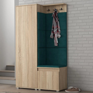 MBCUIS5 - Set Cuier hol, 104x37x177 cm - 3 agatatori haine, hol, pantofar - Sonoma cu tapiterie Gri / Albastra / Verde - Img 6
