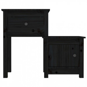 Noptieră, negru, 79,5x38x65,5 cm, lemn masiv de pin - V814547V - Img 4