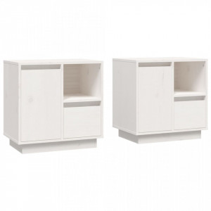 Noptiere, 2 buc., alb, 50x34x50 cm, lemn masiv de pin - V814482V - Img 1