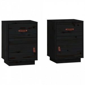 Noptiere, 2 buc., negru, 40x34x55 cm, lemn masiv de pin - V818314V
