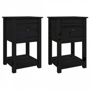 Noptiere, 2 buc., negru, 40x35x61,5 cm, lemn masiv de pin - V821738V