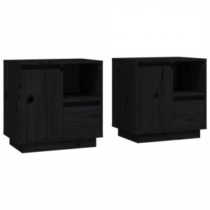 Noptiere, 2 buc., negru, 50x34x50 cm, lemn masiv de pin - V814488V - Img 1