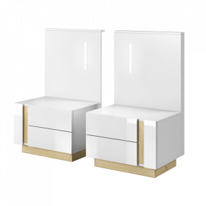 Noptiere stejar si alb lucios, cu 2 sertare, 60x46x104 cm - TP264433 - Img 1