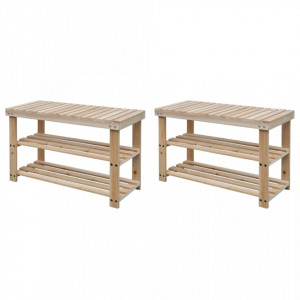 Pantofar 2-in-1 cu banca, 2 buc., lemn masiv - V276040V