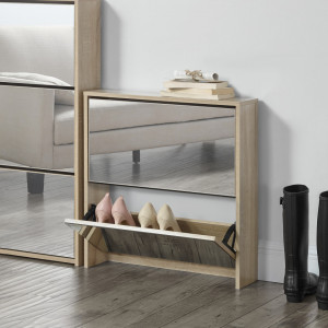 Pantofar cu 2 compartimente depozitare, 6 perechi pantofi, 67 x 63 x 17 cm, Sonoma - P64003549