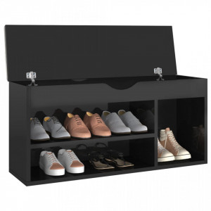 Pantofar cu pernă, negru lucios, 104x30x49 cm, lemn prelucrat - V326757V - Img 3