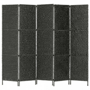 Paravan camera cu 5 panouri, negru, 193x160 cm, zambila de apa - V247352V