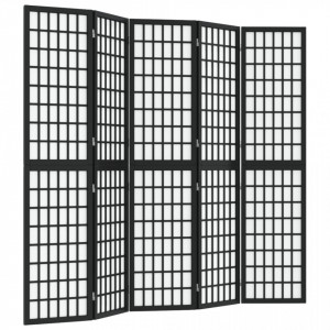 Paravan pliabil cu 5 panouri, stil japonez, negru, 200x170 cm - V352081V