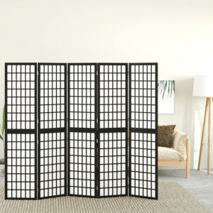 Paravan pliabil cu 5 panouri, stil japonez, negru, 200x170 cm - V352081V - Img 2