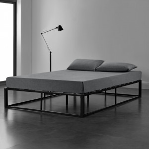 Pat cadru metalic, 203 x 183 x 30 cm, negru - P64042689