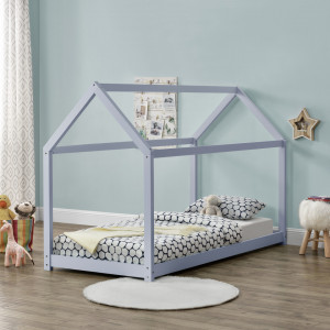 Pat copii, 206 x 98 x 142 cm, gri deschis, design casuta - P64038176 - Img 4
