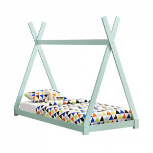 Pat copii Anando, 208 x 96 x 163 cm, lemn de brad, verde menta, design cort indian, de la 3 ani, fara saltea, stabil - P64038174 - Img 1