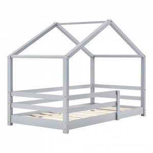 Pat copii cu saltea si grilaj protectie 70x140 cm, gri deschis - P69871672 - Img 5