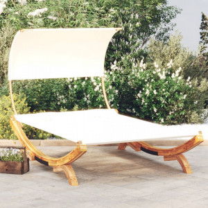 Pat de exterior cu baldachin, crem, 165x203x126 cm, lemn masiv - V313953V - Img 2