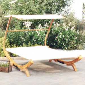 Pat de exterior cu baldachin, crem, 165x203x138 cm, lemn masiv - V313951V - Img 2