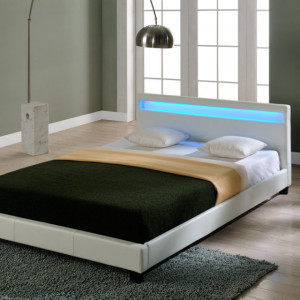 Pat dormitor tapitat, cu LED, 140x200 cm, alb - P46193464 - Img 1