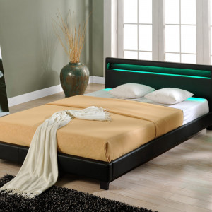 Pat dormitor tapitat cu LED 200x200 cm, negru - P48378433