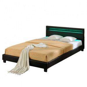 Pat dormitor tapitat cu LED 200x200 cm, negru - P48378433 - Img 2