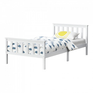 Pat lemn 209 x108 x 80 cm, alb mat, 100 Kg, fara saltea, pentru 1 persoana - P72021418 - Img 2