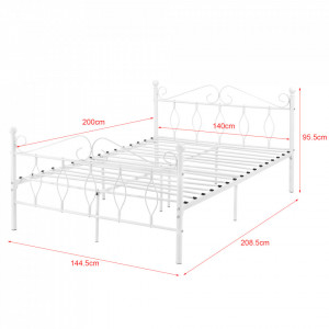 Pat rama metalica Apolda W140, 200 x 140 cm, otel sinterizat, alb mat, pentru 2 persoane cu saltea spuma rece - P72383860 - Img 2