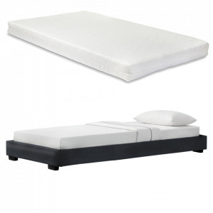 Pat tapitat modern cu saltea, 200 x 90 x 16 cm, negru, pentru 1 persoana - P67666364 - Img 5