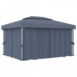 Pavilion cu perdele & șiruri lumini LED, antracit, 4x3 m - V3070355V - Img 3