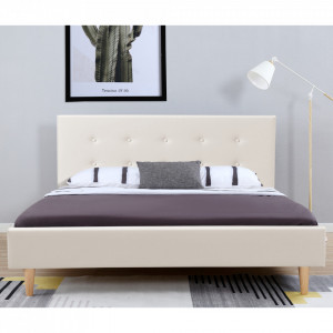 Rama pat dublu moderna tapitata imitatie piele, 214 x 186 x 96 cm, lemn, alb mat - P71152614 - Img 3