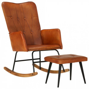 Scaun balansoar cu taburet, cafeniu, piele naturală - V339695V - Img 2