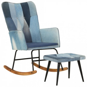 Scaun balansoar cu taburet, model mozaic, albastru denim, pânză - V339704V - Img 2