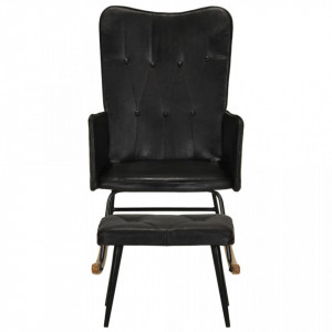 Scaun balansoar cu taburet, negru, piele naturală - V339698V