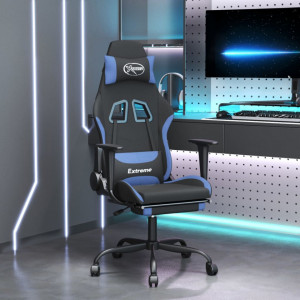 Scaun de gaming cu suport picioare, negru și albastru, textil - V3143729V - Img 2