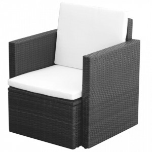 Scaun de grădină cu perne, negru, poliratan - V42669V - Img 2