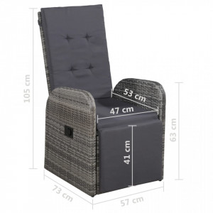 Scaun de grădină rabatabil cu pernă, gri, poliratan - V47677V - Img 3
