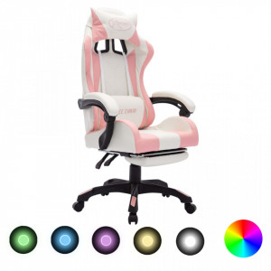 Scaun de racing cu LED RGB, roz si alb, piele ecologică - V288014V - Img 2