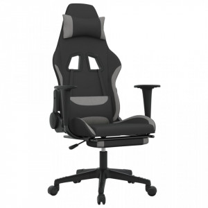 Scaun gaming cu masaj/suport picioare, negru/gri deschis textil - V345502V - Img 1