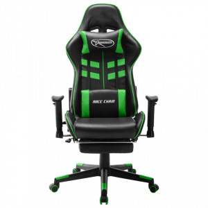 Scaun jocuri cu suport picioare, negru/verde, piele artificială - V20513V - Img 1