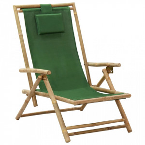 Scaun rabatabil de relaxare, verde, bambus & țesătură - V313027V - Img 2