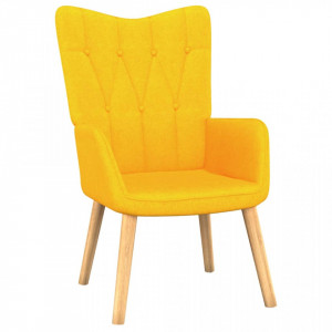 Scaun relaxare cu taburet, galben muștar, textil - V327541V - Img 1