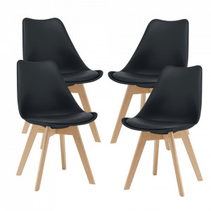 Scaune bucatarie, set 4 buc, PU/fag, negru - P74694628 - Img 2