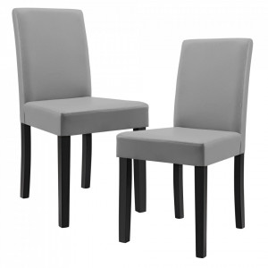 Scaune bucatarie tapitate, set 2 buc, gri deschis - P50436899 - Img 1