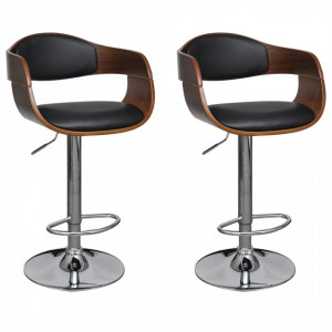 Scaune de bar, 2 buc., negru, lemn curbat si piele ecologica - V3052716V