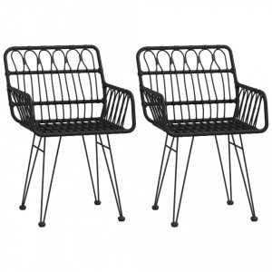 Scaune de grădină cu cotiere 2 buc. negru 56x64x80 cm ratan PE - V319427V
