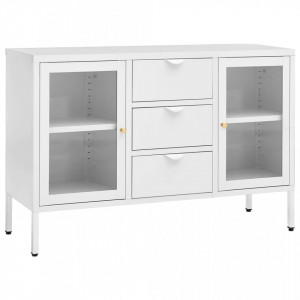 Servantă, alb, 105x35x70 cm, oțel și sticlă securizată - V336077V - Img 1