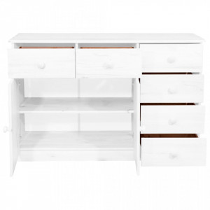 Servantă cu 6 sertare, alb, 113x35x73 cm, lemn masiv de pin - V337038V - Img 4