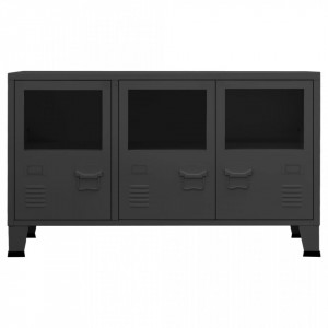 Servantă industrială, antracit, 105x35x62 cm, metal și sticlă - V339610V - Img 3