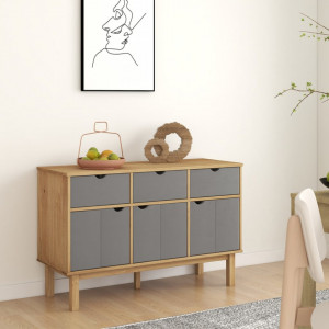 Servantă, maro și gri, 114x43x73,5 cm, lemn masiv de pin - V351298V - Img 2