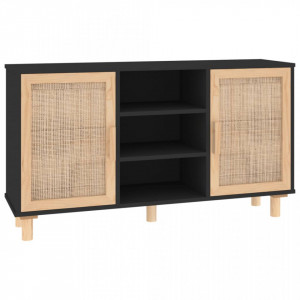 Servantă, negru, 105x30x60 cm, lemn masiv pin și ratan natural - V345640V